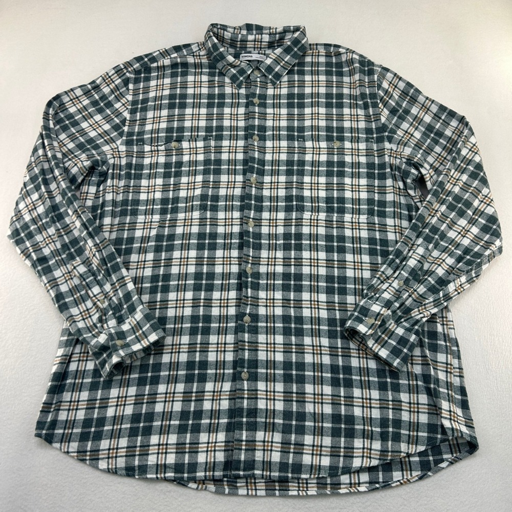 Sonoma Mens 3XLT Green Plaid Flannel Button Down Shirt Tall Big & Long Sleeve